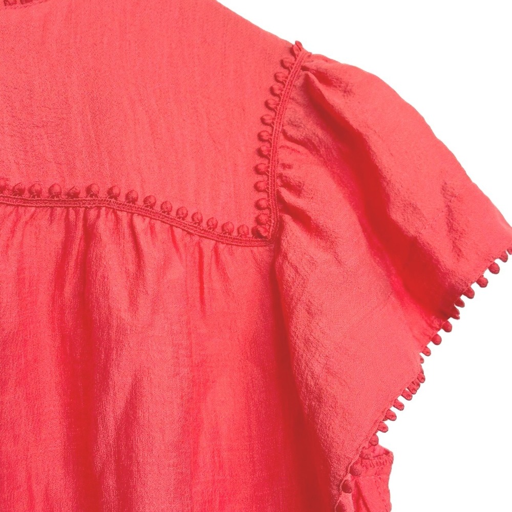 Sabina Musayev Mini Dress Women Medium Pom Pom Trim Ruffle Hem Coral Pink - Picture 8 of 13